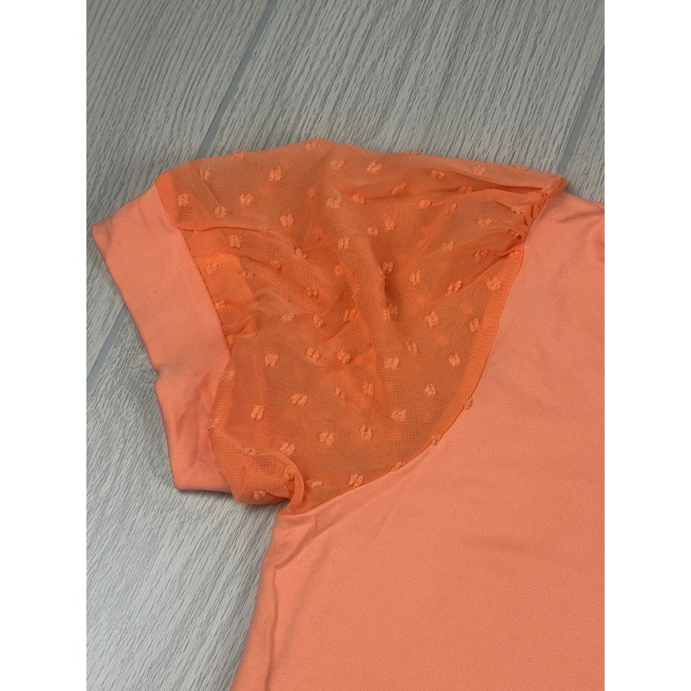 MISIFI Women's Peach V Neck‎ T-Shirt Dotted Mesh Cap Sleeve Top M - Picture 3 of 4